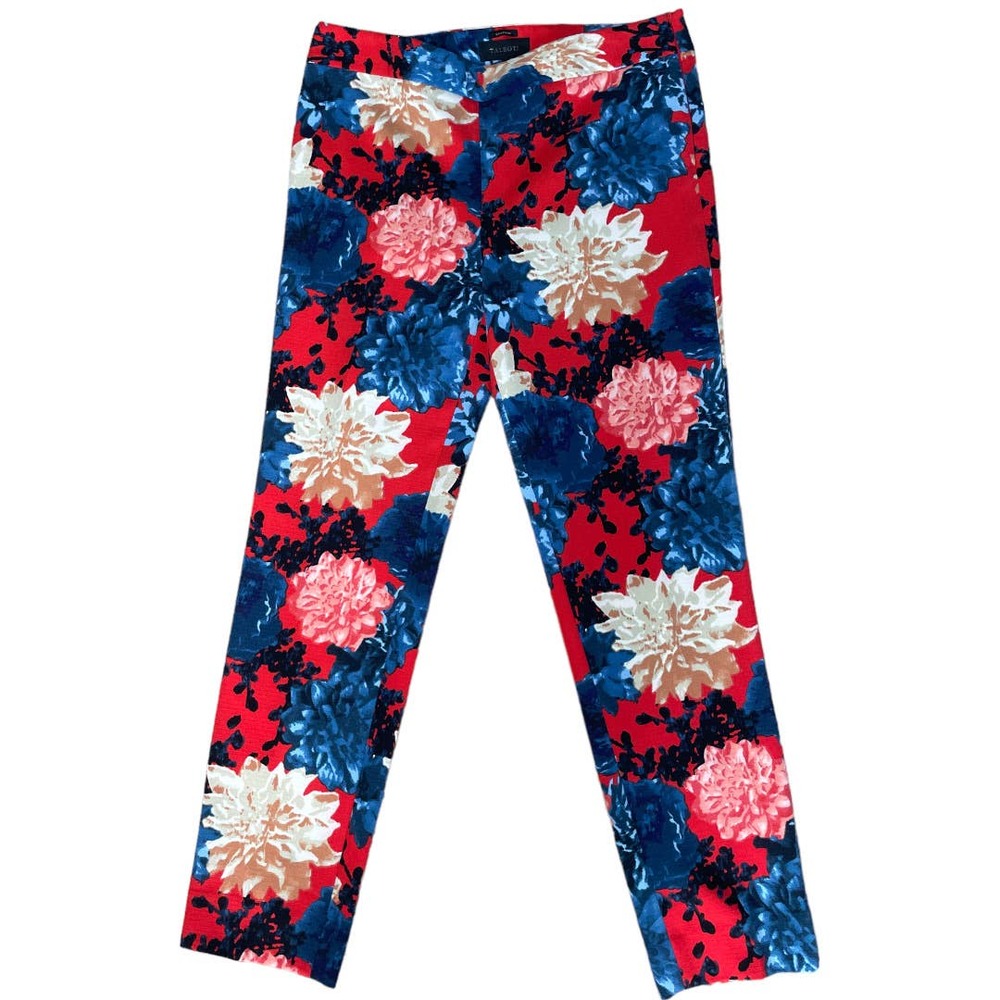 Women's Size 10 Talbots Red White Blue  Floral Chatham Pleated Ankle Pants
